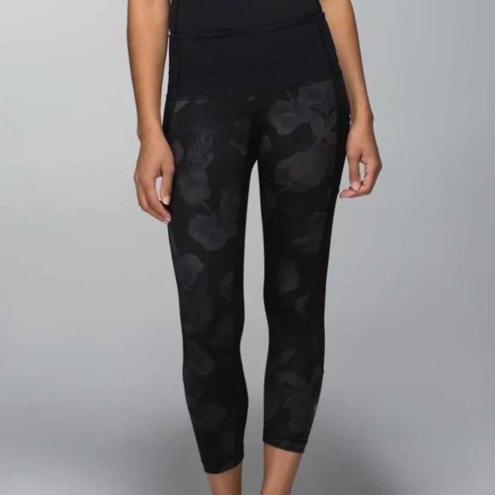 Lululemon Seek The Heat Crop Leggings Inky Floral Soot Black